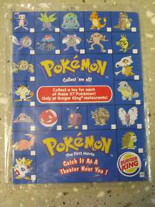 1999 Burger King Collectible Pokemon Toy Collection Check List  
