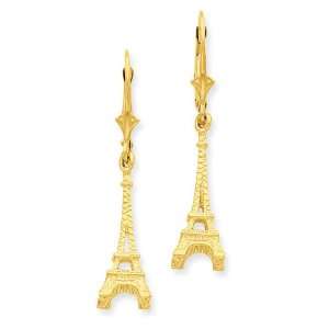 14K 3 D Eiffel Tower Leverback Earrings Jewelry