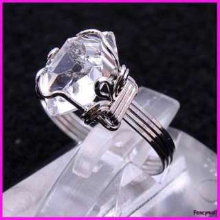   Herkimer diamond quartz crystal ring healing point gem SZ 8.25  