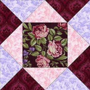   Pink Burgundy Violet Floral Rose Pre cut Quilt Kit Fabric Tri  