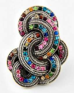 Chunky Rainbow Colors Rhinestone Swirl Stretch Ring Fashion Jewelry 