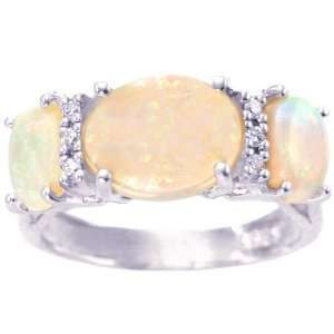   Oval Three Stone Ring With Diamonds Opal, size5.5 diViene Jewelry