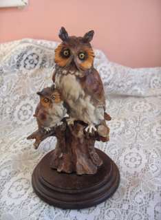 Vintage Capodimonte Porcelain Hand Painted Horned Owl Figurine Signed 