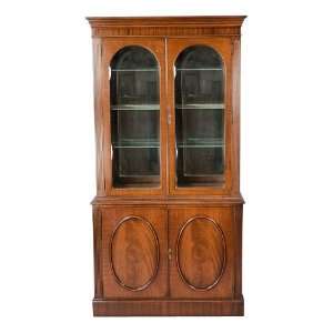  Mahogany Bookcase Cabinet with Arched Glass Doors Antique 