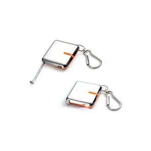  Orange / Nickel Plated Tape Measure Key Chain w/ White LED 