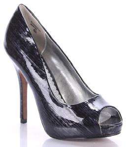 BLACK/MUSTARD Patent Leather Peep toe Pump Heel Shoe  