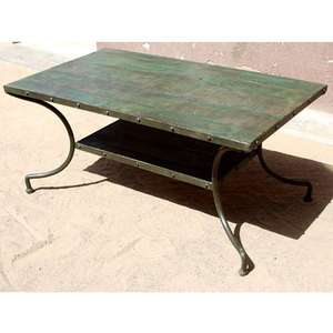   Green 2 Tier Reclaimed Wood Industrial Coffee Sofa Cocktail Table