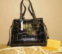 DOONEY & BOURKE Croco Embossed LEATHER Tassel Bag BLACK/Olive Handbag 