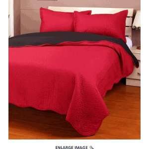  3 Piece Reversible Red/Black Queen Quilt Bed Set