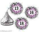   18th ANY TEEN Birthday Party Zebra Pink Candy Wrapper Labels Kisses