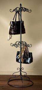 SCARF HANGER & PURSE DISPLAY TREE STAND 2 TIER BLACK METAL  NEW IN BOX 