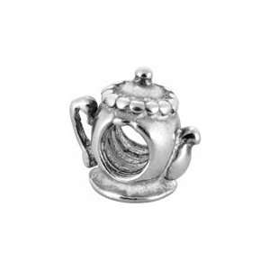 Bacio Italian Swarovski Bead Silver Tea Kettle Charm. Compatible with 