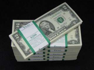 100) Consecutive $2 Bills Crisp Uncirculated 2003 BEP Bank Strap 