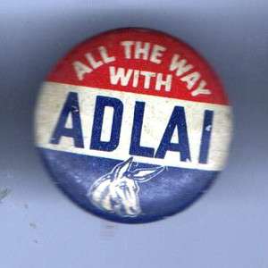 1952 All the Way with Adlai STEVENSON Donkey pin button  