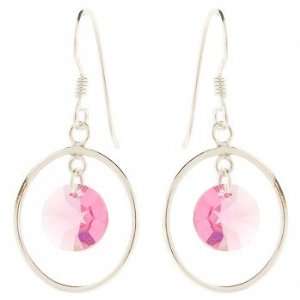    Sterling Silver Hoop & Pink Swarovski Crystal Earrings Jewelry