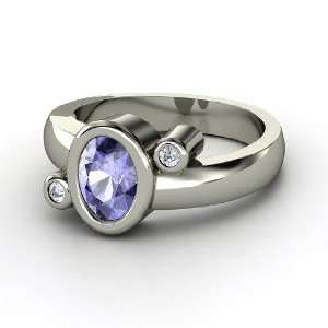   Ring, Oval Tanzanite Sterling Silver Ring with Diamond Jewelry