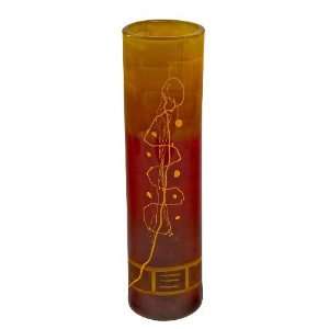  Large Cylinder Vase with Red with Yellow Inscriptions 