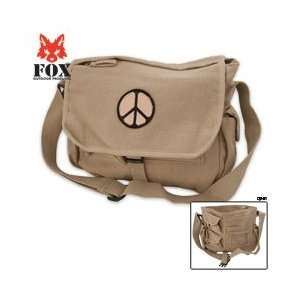 Fox Vintage Messenger Bag Khaki with Peace Sign Sports 