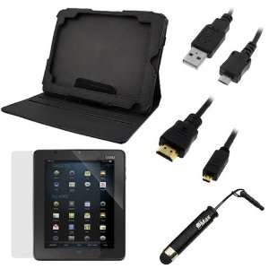  Black Premium Leather Carrying Cover Case Folio with Built in Stand 