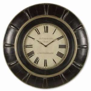     Rustic Black Wood Wall Clock with Gold Accents
