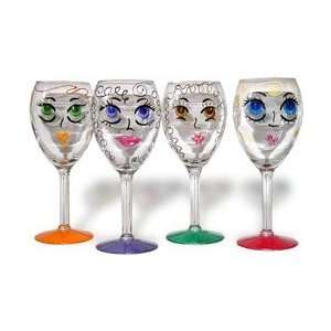Hand Painted Glasses   Faces Wine Glass Set (12.5 oz)  