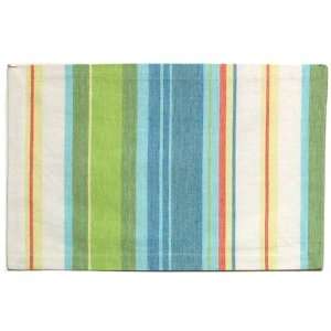 Hand Woven Hemmed 100% Cotton Colorful Green and Blue Striped Placemat 
